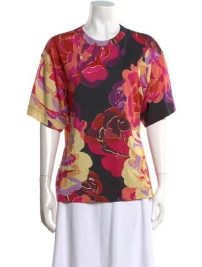 Pre-owned Dries Van Noten Floral Print Crew Neck T-shirt In Pink