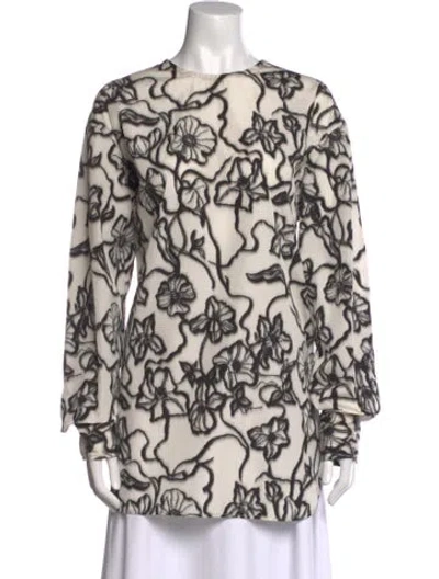 Pre-owned Dries Van Noten Floral Print Crew Neck Tunic In White