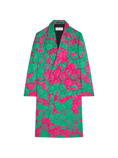 Dries Van Noten Floral-print Double-breasted Coat In Green