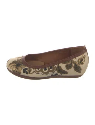 Pre-owned Dries Van Noten Floral Print Embroidered Accent Ballet Flats In Neutral