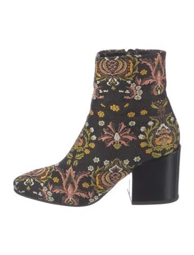 Pre-owned Dries Van Noten Floral Print Embroidered Accent Boots In Black
