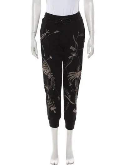 Pre-owned Dries Van Noten Floral Print Embroidered Accent Sweatpants In Black