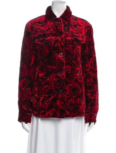 Pre-owned Dries Van Noten Floral Print Faux Fur Jacket In Red