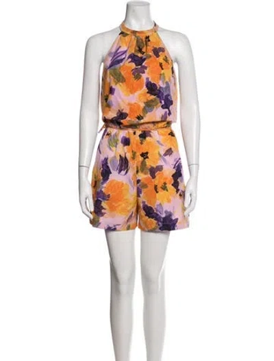 Pre-owned Dries Van Noten Floral Print Halterneck Romper In Orange