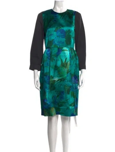 Pre-owned Dries Van Noten Floral Print Knee-length Dress In Blue