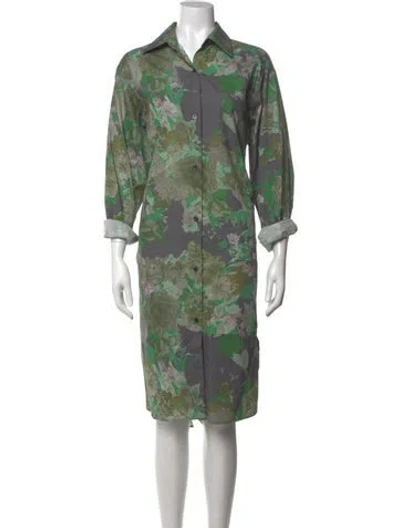 Pre-owned Dries Van Noten Floral Print Knee-length Dress In Gray