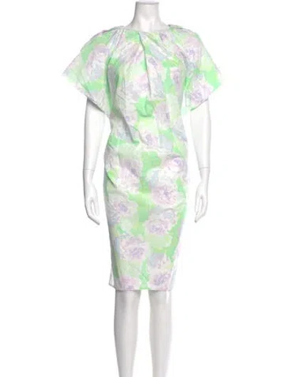 Pre-owned Dries Van Noten Floral Print Knee-length Dress In Green