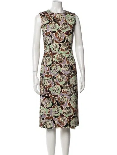 Pre-owned Dries Van Noten Floral Print Knee-length Dress In Green