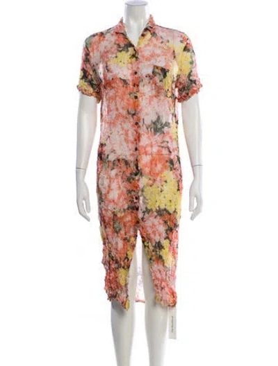 Pre-owned Dries Van Noten Floral Print Knee-length Dress In Orange