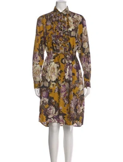 Pre-owned Dries Van Noten Floral Print Knee-length Dress In Yellow