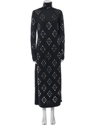 Pre-owned Dries Van Noten Floral Print Long Dress In Black