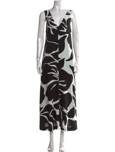 Pre-owned Dries Van Noten Floral Print Long Dress In Black