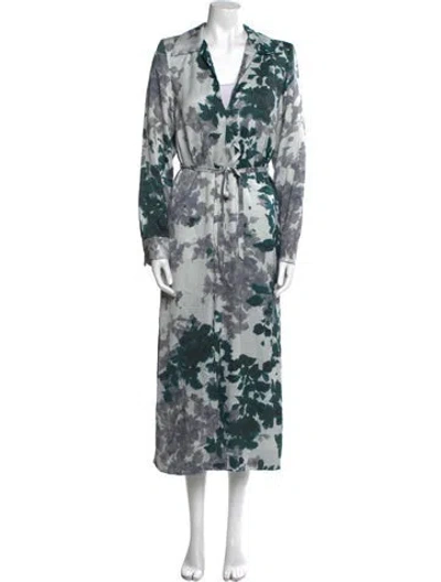 Pre-owned Dries Van Noten Floral Print Long Dress In Blue