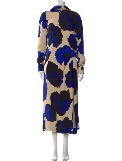 Pre-owned Dries Van Noten Floral Print Long Dress In Blue