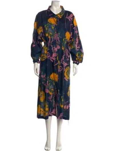 Pre-owned Dries Van Noten Floral Print Long Dress In Blue