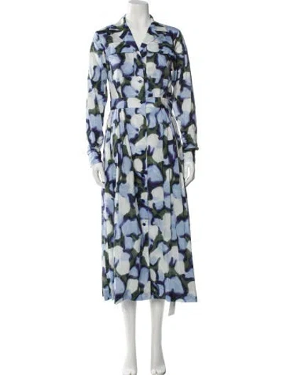 Pre-owned Dries Van Noten Floral Print Long Dress In Blue