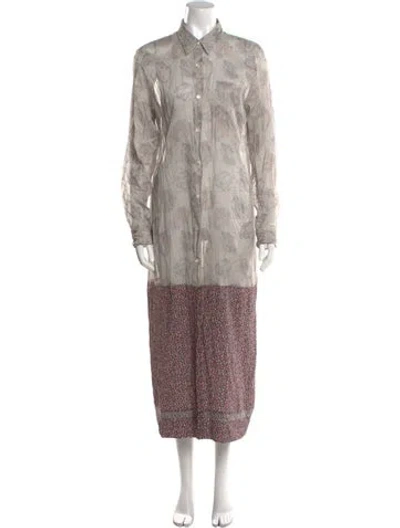 Pre-owned Dries Van Noten Floral Print Long Dress In Gray