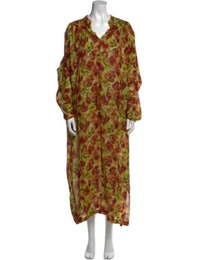 Pre-owned Dries Van Noten Floral Print Long Dress In Green