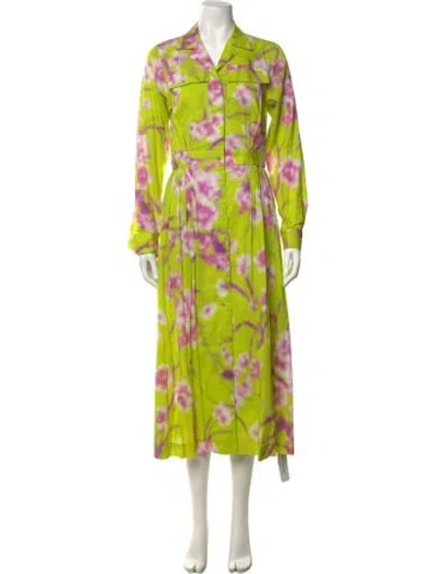 Pre-owned Dries Van Noten Floral Print Long Dress In Green