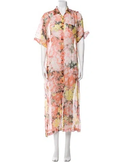 Pre-owned Dries Van Noten Floral Print Long Dress In Orange