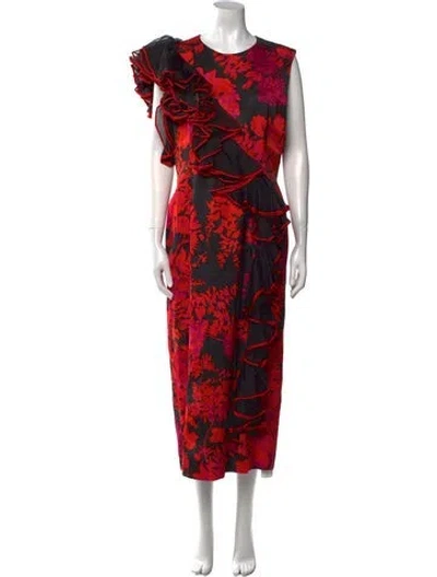 Pre-owned Dries Van Noten Floral Print Long Dress In Red