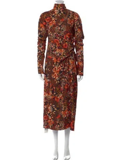 Pre-owned Dries Van Noten Floral Print Long Dress W/ Tags In Orange