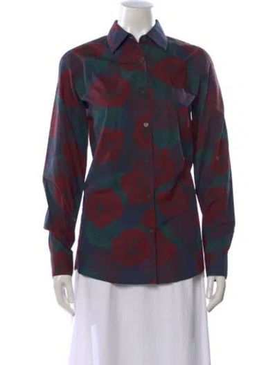 Pre-owned Dries Van Noten Floral Print Long Sleeve Blouse In Blue