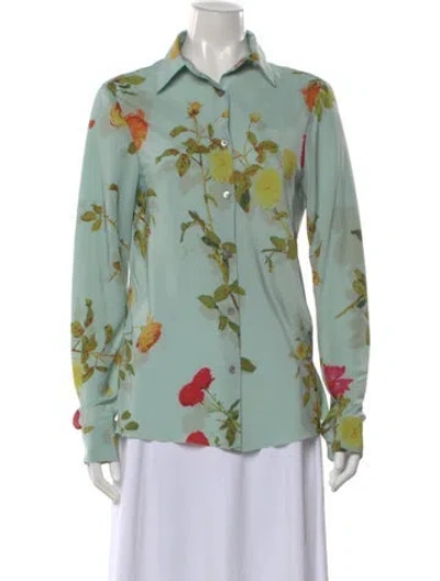 Pre-owned Dries Van Noten Floral Print Long Sleeve Blouse In Blue