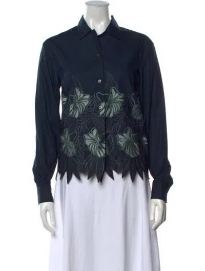 Pre-owned Dries Van Noten Floral Print Long Sleeve Blouse In Blue