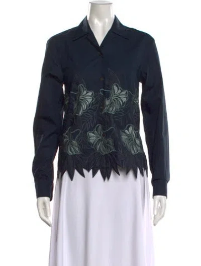Pre-owned Dries Van Noten Floral Print Long Sleeve Blouse In Blue