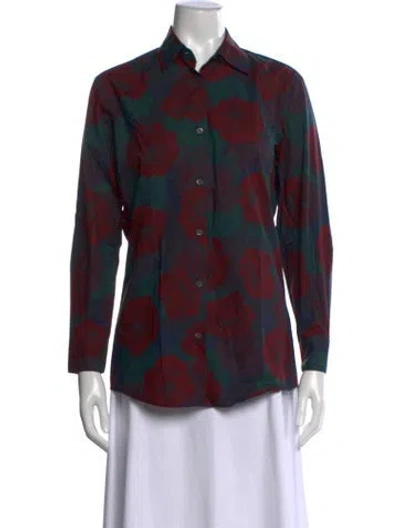 Pre-owned Dries Van Noten Floral Print Long Sleeve Blouse In Blue