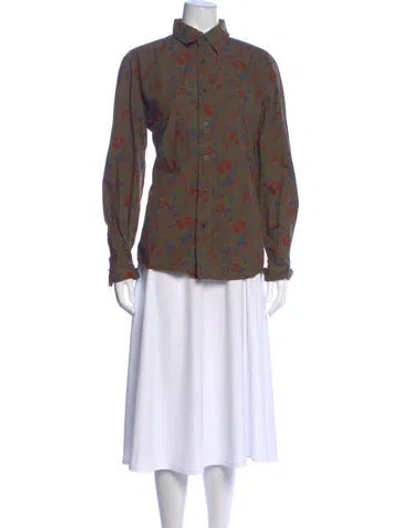 Pre-owned Dries Van Noten Floral Print Long Sleeve Blouse In Brown