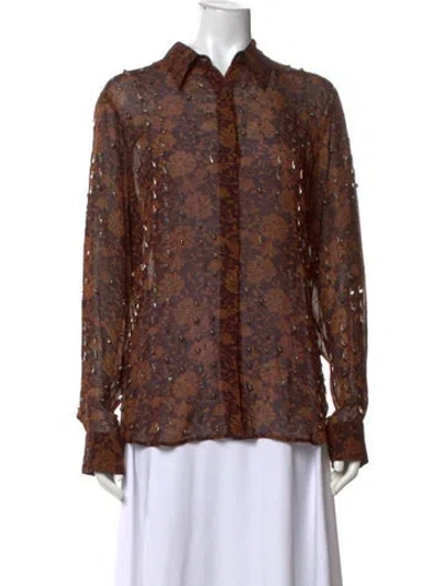Pre-owned Dries Van Noten Floral Print Long Sleeve Blouse In Brown