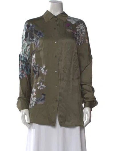Pre-owned Dries Van Noten Floral Print Long Sleeve Blouse In Green