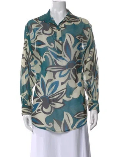 Pre-owned Dries Van Noten Floral Print Long Sleeve Blouse In Green