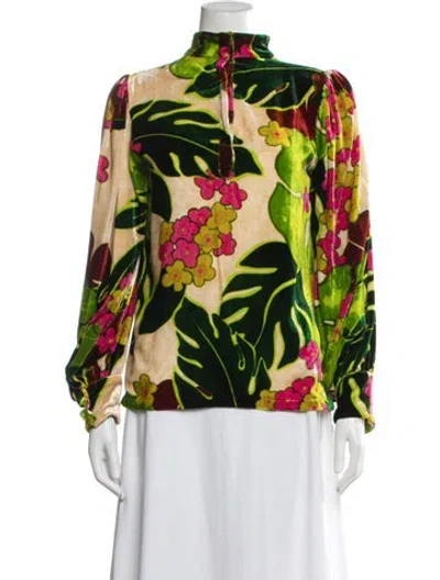 Pre-owned Dries Van Noten Floral Print Long Sleeve Blouse In Green