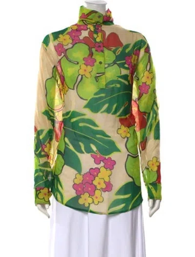 Pre-owned Dries Van Noten Floral Print Long Sleeve Blouse In Green