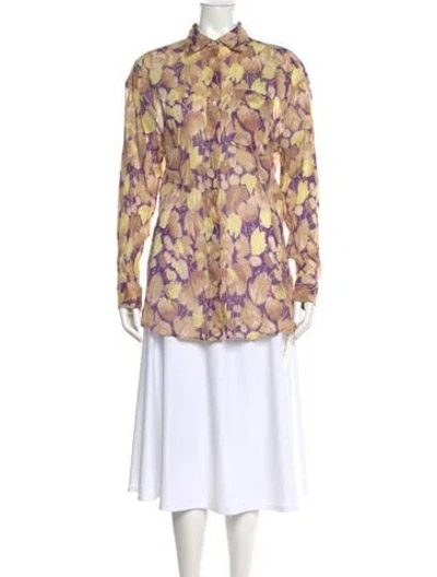 Pre-owned Dries Van Noten Floral Print Long Sleeve Blouse In Neutral