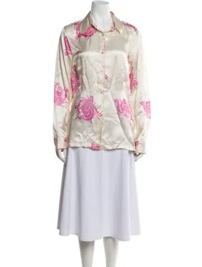 Pre-owned Dries Van Noten Floral Print Long Sleeve Blouse In Neutral