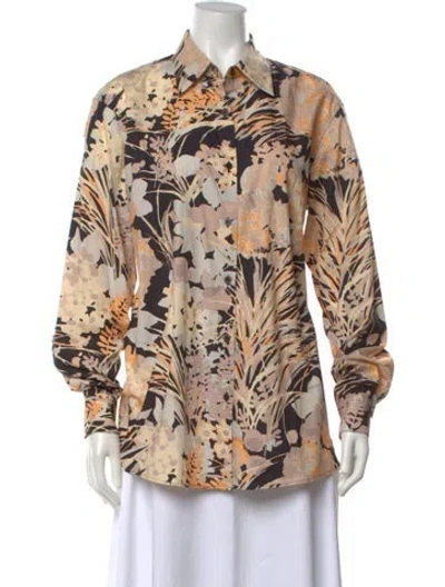 Pre-owned Dries Van Noten Floral Print Long Sleeve Blouse In Neutrals