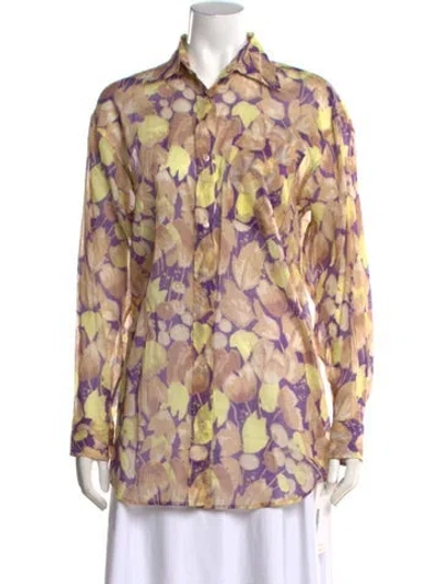 Pre-owned Dries Van Noten Floral Print Long Sleeve Blouse In Neutrals