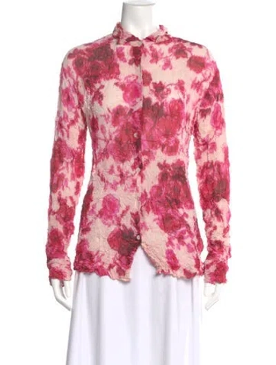 Pre-owned Dries Van Noten Floral Print Long Sleeve Blouse In Pink