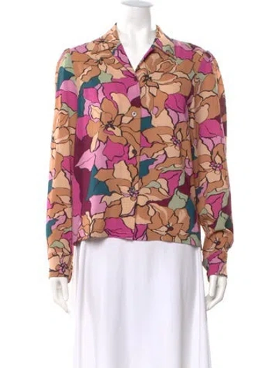 Pre-owned Dries Van Noten Floral Print Long Sleeve Blouse In Pink