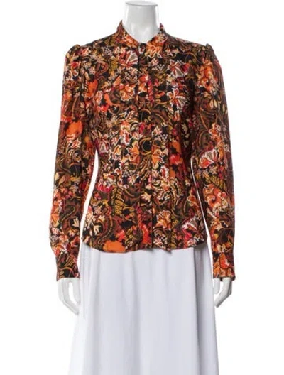 Pre-owned Dries Van Noten Floral Print Long Sleeve Blouse W/ Tags In Orange