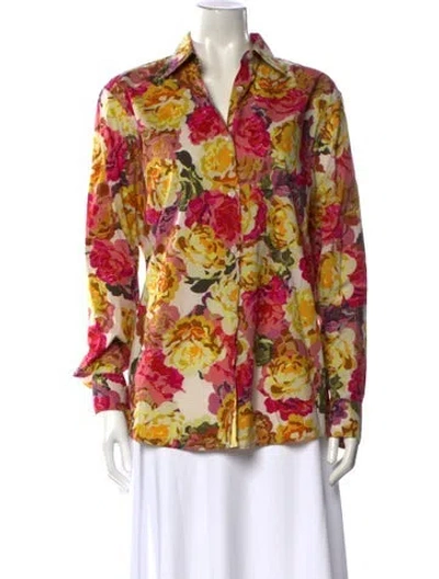 Pre-owned Dries Van Noten Floral Print Long Sleeve Blouse In Yellow