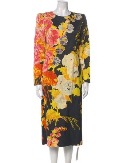 Pre-owned Dries Van Noten Floral Print Midi Length Dress In Black