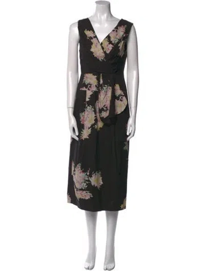 Pre-owned Dries Van Noten Floral Print Midi Length Dress In Black