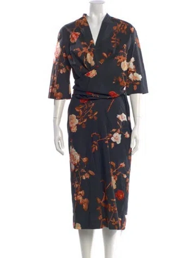 Pre-owned Dries Van Noten Floral Print Midi Length Dress In Black