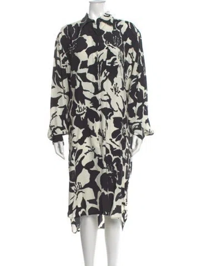Pre-owned Dries Van Noten Floral Print Midi Length Dress In Black