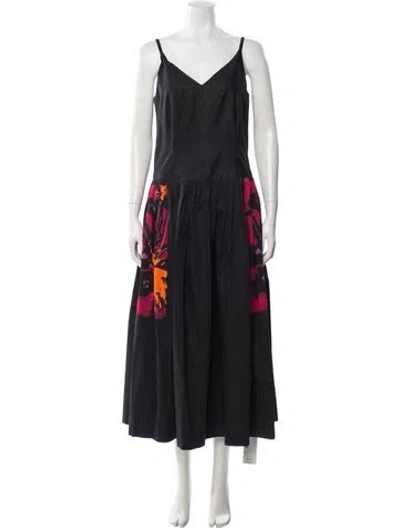 Pre-owned Dries Van Noten Floral Print Midi Length Dress In Black